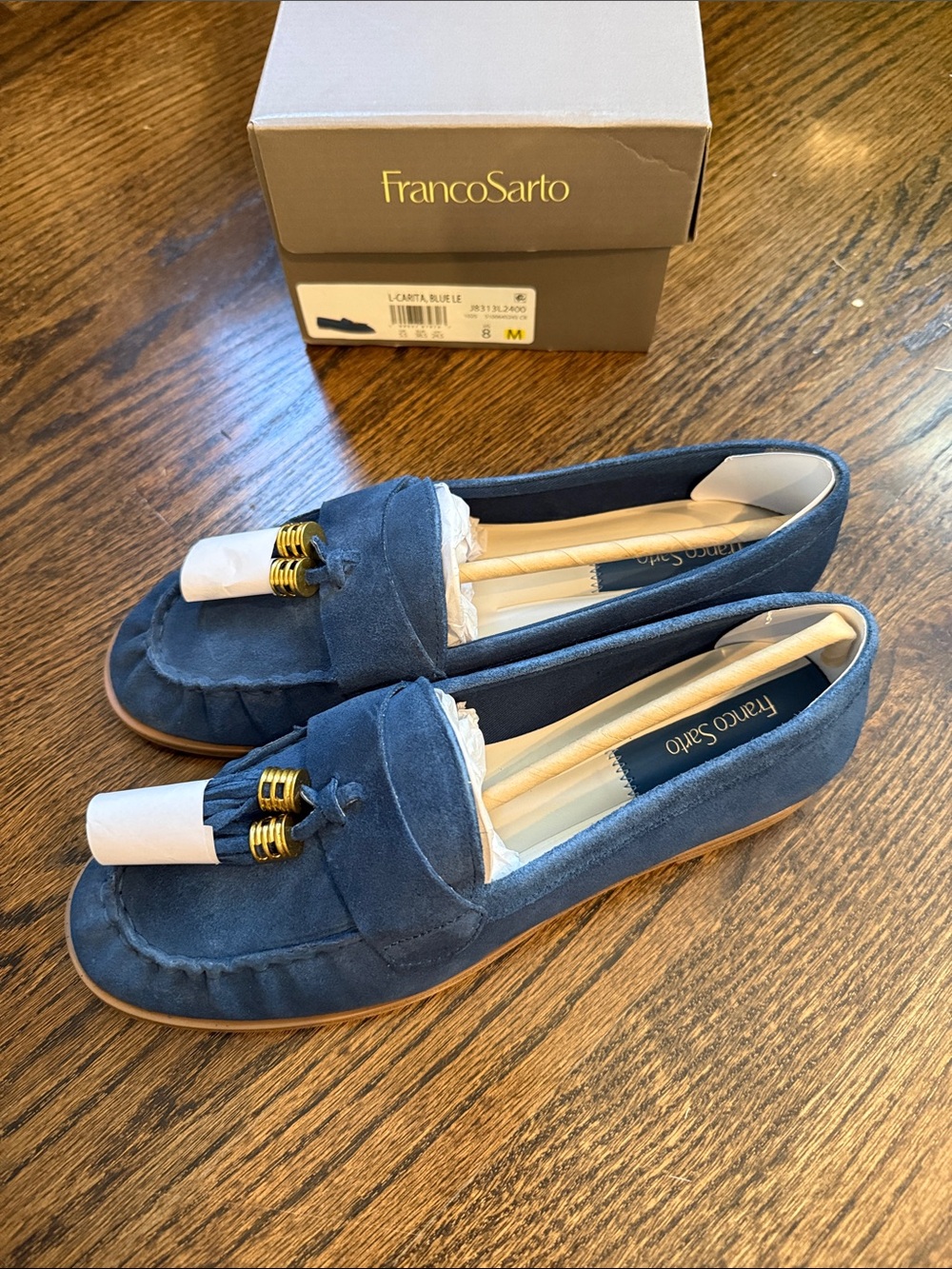 Franco Sarto Navy Suede Tassel Loafers size 8